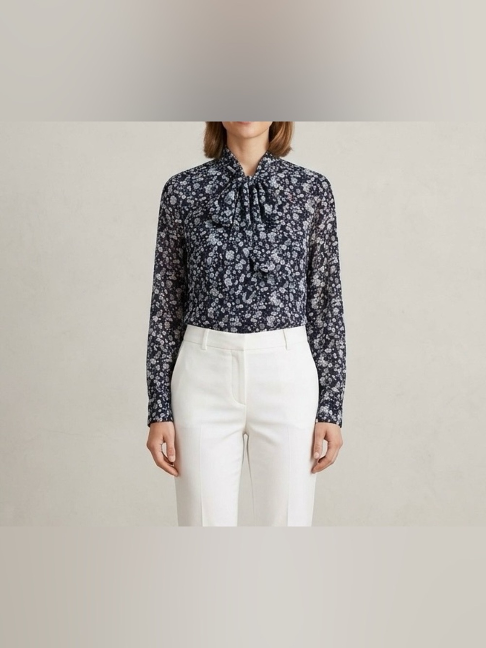 MICHAEL Michael Kors Floral Print Georgette Tie Neck Blouse Black Size M NWT
